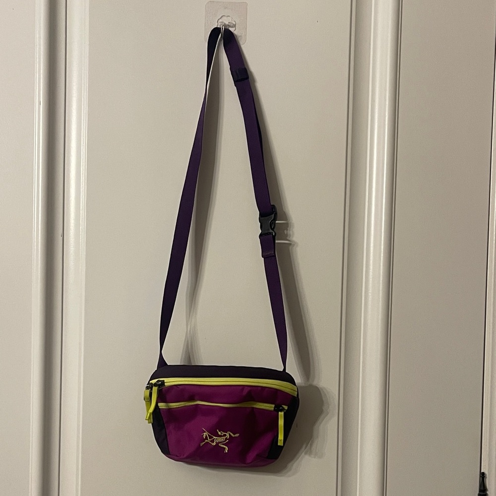 Arc'teryx Purple and Black Crossbody Bag with Yellow Accents